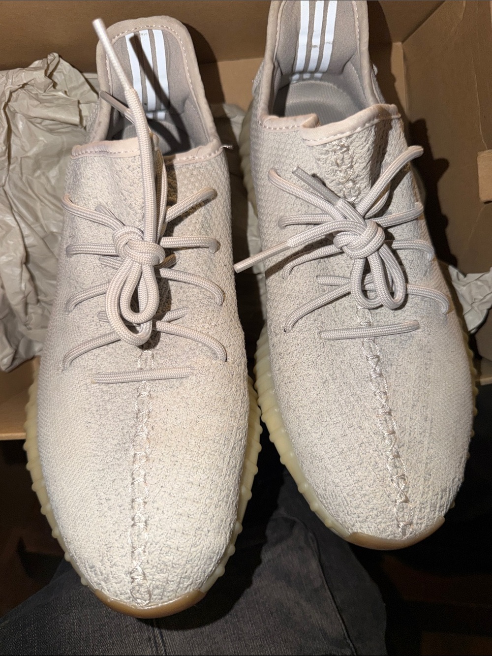Men's Yeezy Knit Lace-Up Sneakers in Light Beige